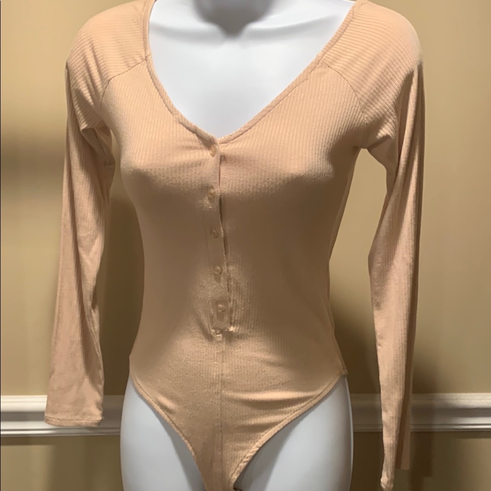 Forever 21 Tan Long Sleeve Fitted Bodysuit